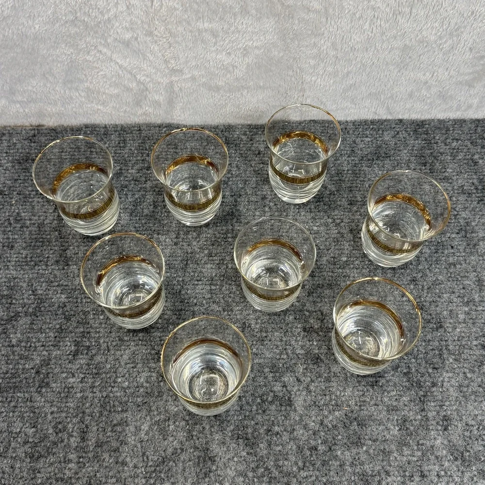 VTG Turkish Tea Glasses SET OF 8 Gold Band Rimmed Cordial Retro MCM Barware